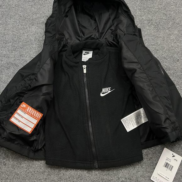 Nike System Jacket Toddler 2T Black Hooded 3 In 1 Fleece Liner Winter Coat NEW - Picture 2 of 4